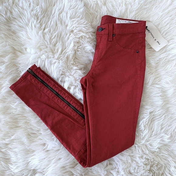 rag & bone Denim - Rag & Bone Red Black Ankle Zip Skinny Jeans